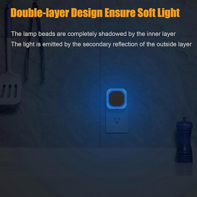 YUNLEX 6 Pack Azure Night Light, Crisp Modern Glow with Dimmable Soft Light & Indirect Reflection, Auto Dusk to Dawn Sensor, Plug in LED Nightlight for Bathroom,Toilet, Kitchen Counter, Modern Decor