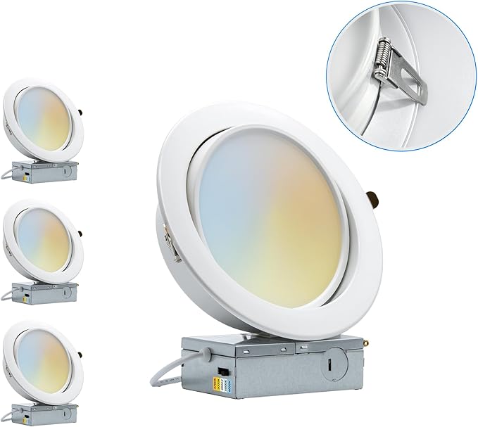 PROCURU [4-Pack] 6-Inch Gimbal Heavy Duty 12W (7" Trim) LED 2700K-6000K 5CCT Adjustable, Rotate & Swivel Ultra-Thin Recessed Ceiling Downlight, Dimmable, AirTight IC Rated (VGB6-5W3-4P)
