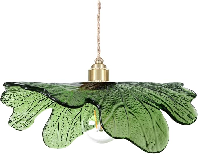 kitchen island pendant lights 15.74in glass pendant Chandelier mid century modern pendant light Hand Blown Ceiling Hanging Light Green Glass Shade vintage gold pendant lighting for bedroom dining room