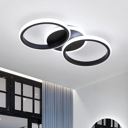 ElDISUNY Modern LED Ceiling Lights, 30W Black Ceiling Lights Fixture for Kitchen, Close to Ceiling Lights for Hallway Bedroom Dining Room, Cool White Light 6000K(Black)