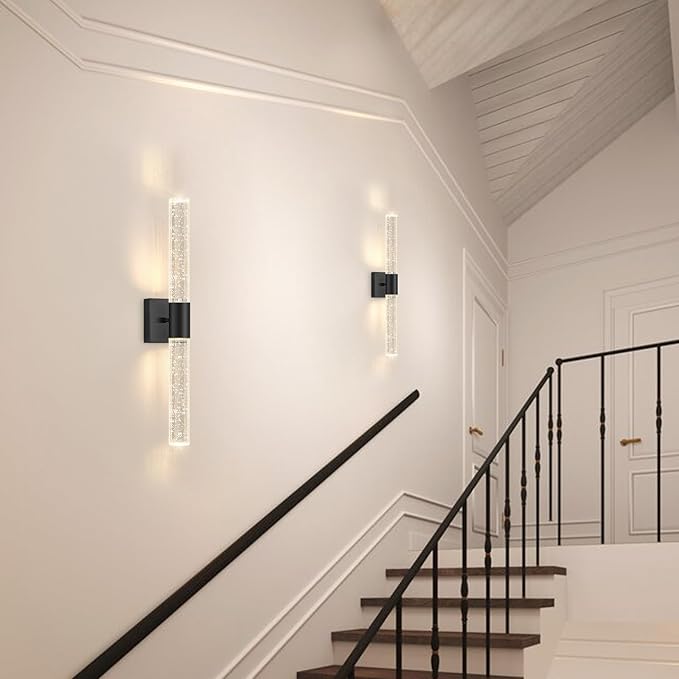 Brushed LED Wall Sconces LED Warm Light Interior Glam Crystal Wall Light Hardwired Black