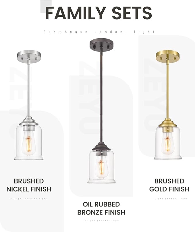 zeyu Modern Pendant Lighting, 1-Light Kitchen Hanging Light Fixture for Dining Room Entryway, Brushed Nickel Finish with Clear Glass Shade, ZSL104MIL BN