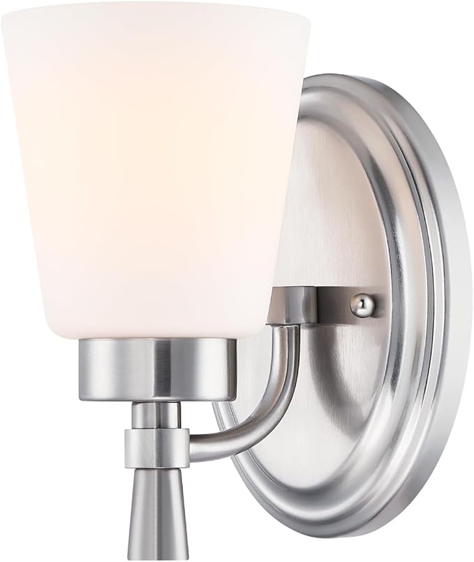 GRUENLICH Wall Sconces for Bathroom, Brushed Nickel Vanity Light Fixture Over Mirror, Single Hardwired Sconce with Frosted Glass Shades for Bedroom, Living Room, Modern Home Decor