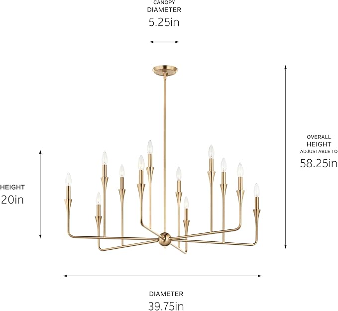 Kichler Alvaro 12-Light Multi-Tier Chandelier, Soft Modern Light in Champagne Bronze, for Foyer, Great or Living Room or Large Dining Room (20" x 39.75"), 52692CPZ