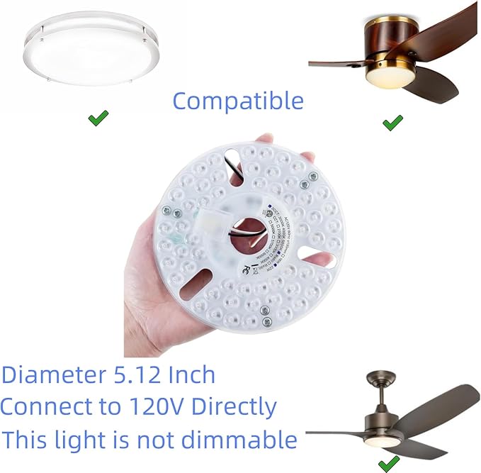 5.12" LED Ceiling Fan Light Retrofit Kit, Ceiling Light Replacement Kit, 22W, 2640LM, 3CCT 3000K/4000K/6000K Adjustable, 120V ETL