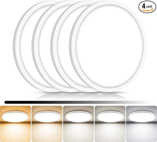 libtit 4Pack 7inch LED Flush Mount Ceiling Light, Dimmable & 5Color Temperatures (3000K-6500K), 15W Round Slim White Light Fixture for Closet Hallway Kitchen Bathroom Laundry