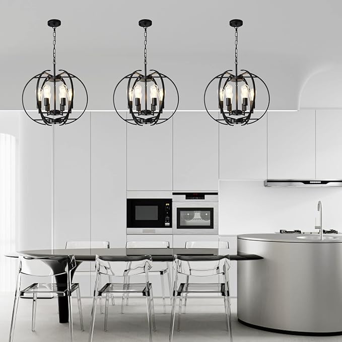 Pendant Lights Globe Black Chandeliers Lighting, Hallway Light Fixtures Ceiling Adjustable Hanging 6 Light for Kitchen, Dining Room, Living Room, Bedroom