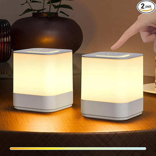 uuffoo 2 Pack Rechargeable Night Light Lamp 3 Color Touch Dimmable LED Portable Table Lamp Battery Operated, USB Changing, Small Cordless Lamp for Bedside Bedroom Travel