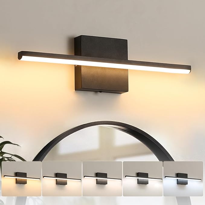 Modern Bathroom Vanity Light 16 Inch, 14W Black Bathroom Light Fixture Over Mirror, Dimmable 5CCT LED Wall Sconce Lighting for Restroom Mirro