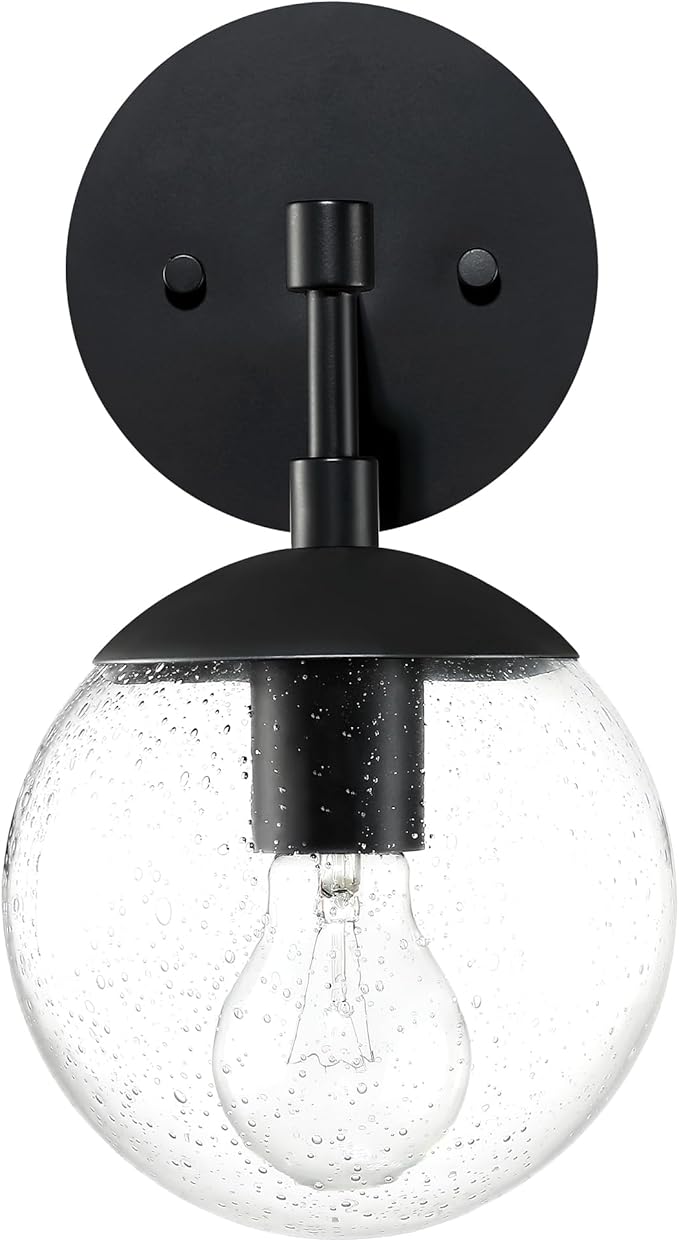 Design House Gracelyn 1-Light Dimmable Wall Sconce, Clear Seedy Glass Globe, Matte Black, 588871-BLK