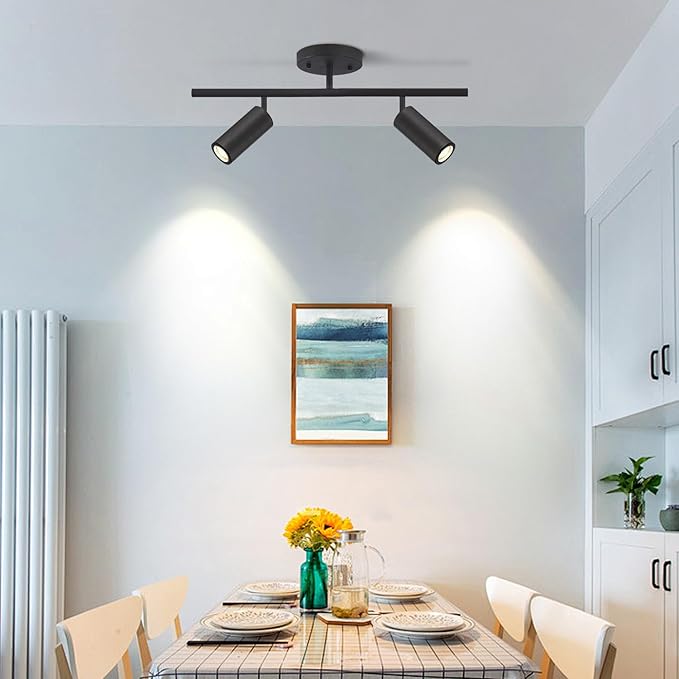 KCO Lighting Modern 2 Light Track Lighting Kit Matte Black Track Lighting Fixtures Flush Mount Ceiling Spot Lights Indoor Adjustable Ceiling Spot Light for Bedroom Kitchen Living Room