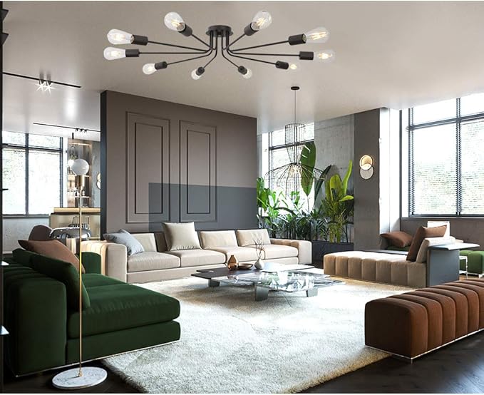 Modern Semi Flush Mount Ceiling Light Industrial 10 Light Vintage Oil Rubber Bronze Sputnik Chandelier Lighting Industrial Kitchen Light Fixture