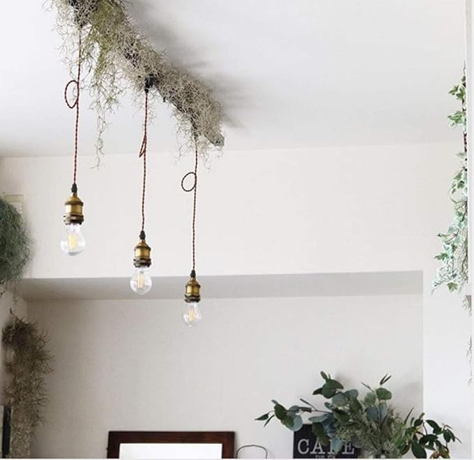 Kiven Set of 2 H Type Track Lighting Mini Pendant Brass Finish with 7 inch Red Twisted Cord and a Black H-Type Track Connection