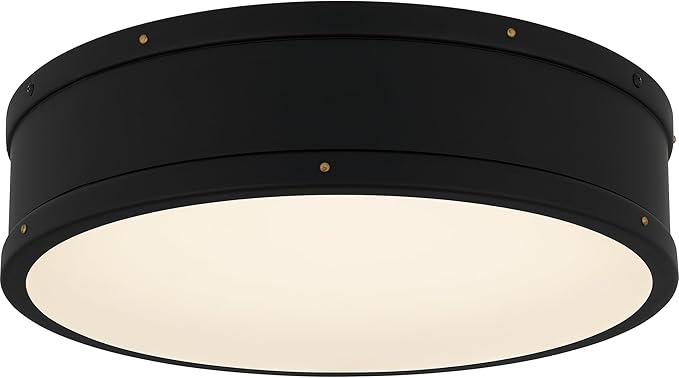 Ouoizel Ahoy Round Flush Mount Ceiling Light, 16 Inch Matte Black Drum Light with Metal Shade, 33 W LED, 2605 Lumens, Close to Ceiling Light Fixtures for Home, Kitchen or Office Lighting