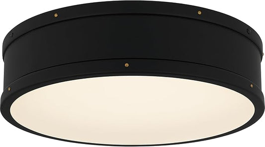Ouoizel Ahoy Round Flush Mount Ceiling Light, 16 Inch Matte Black Drum Light with Metal Shade, 33 W LED, 2605 Lumens, Close to Ceiling Light Fixtures for Home, Kitchen or Office Lighting