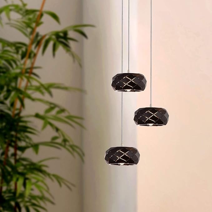 Crust 3 Mini Pendant Lighting Black - LED Hanging Light Fixture for Kitchen Island, Bar, Foyer - Cluster Pendants - Dimmable, Adjustable Wire, Lamp Bulb Included