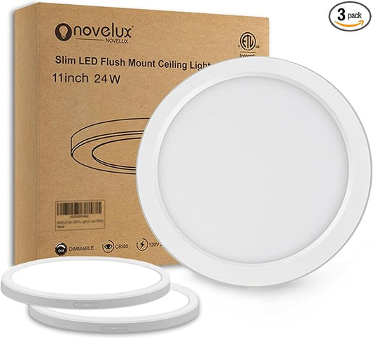 ETL Certified 11 inch Ceiling Light Flush Mount, Ultra Slim 0.63" Thick Round Flat LED Ceiling Lamp Dimmable 5000K Ceiling Light Fixtures for Bathroom, Kitchen, Bedroom, 3 Pack White