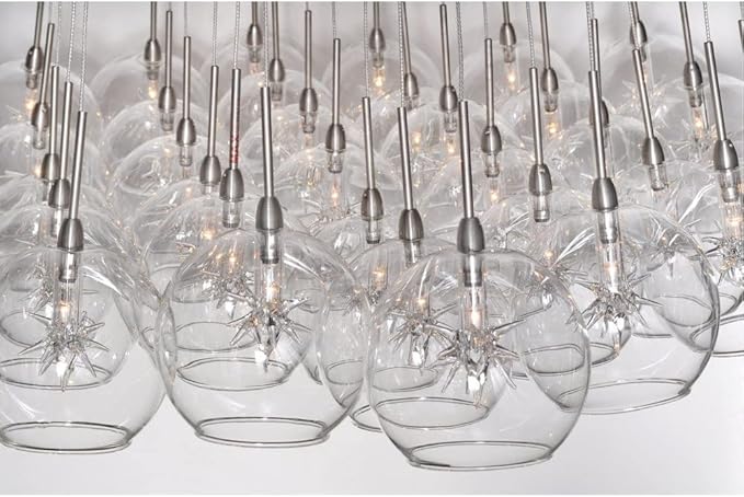 ET2 E20112-24 Starburst Unique Mini Clear Glass Globe Pendant Ceiling Lighting, 37-Light Xenon 370 Watts, 53" H x 33" W, Satin Nickel and Polished Chrome