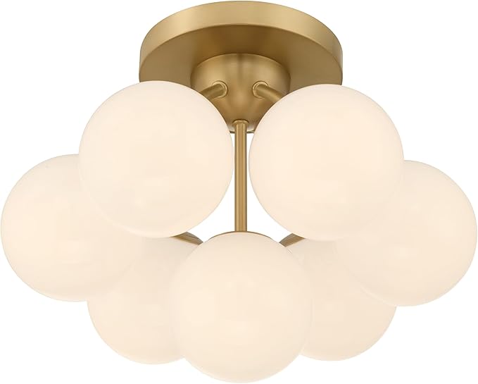 Minka-Lavery Lunara 18.25" 7-Light Semi-Flush Mount - Legacy Brass with Opal Glass (Bulb Not Included)