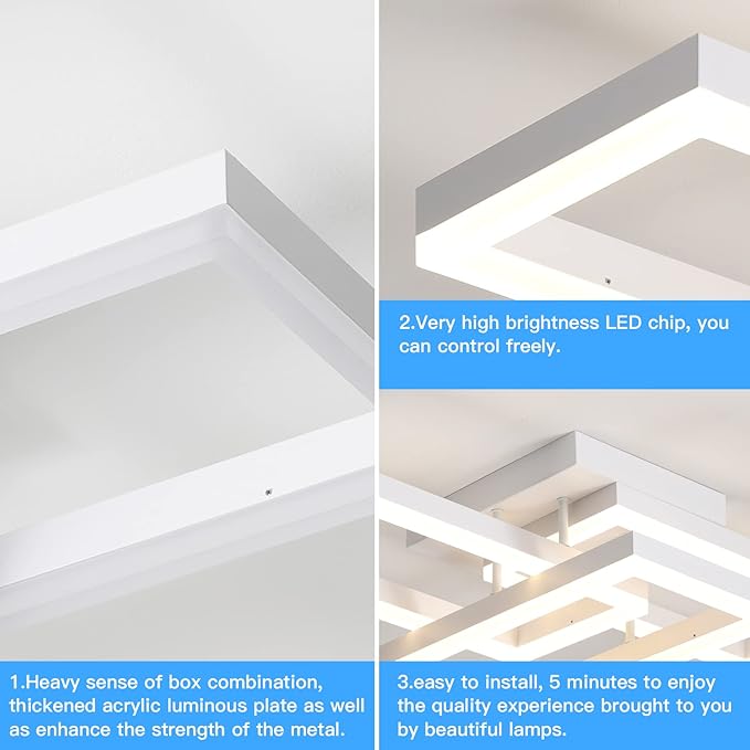 Moderm Ceiling Light Fixture, Square Modern LED White Flush Mount Ceiling Light, APP and Remote Control Dimming with Memory3000K-6500K for Dining Room, Kitchen, Bedroom, Office