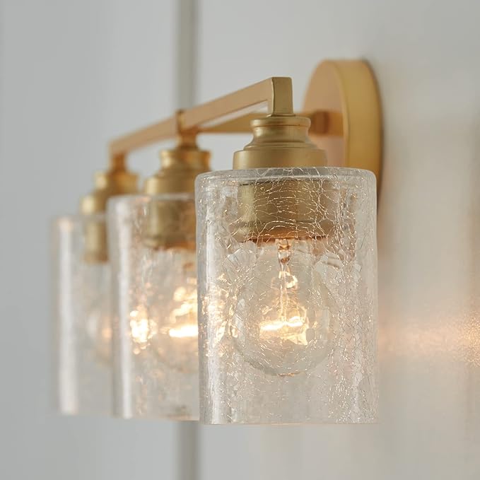 Capital Lighting 120531CG-422 Milan Iced Glass Bath Vanity Wall Mount, 3-Light 300 Total Watts, 9" H x 23" W, Capital Gold