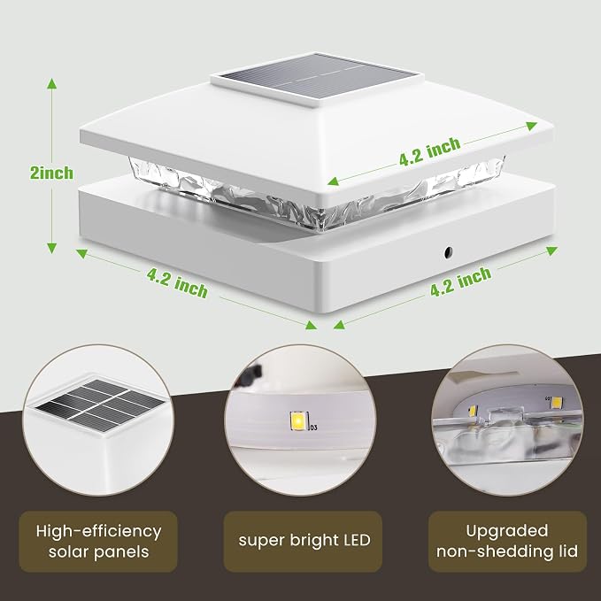 Solar Post Cap Lights Outdoor 16pack, White Waterproof Solar Powered Deck Fence Post Lights Fit 4x4 Wood/Vinyl Posts, Bright Warm White Solar Cap Light Decorate Deck, Patio, Porch, Fence