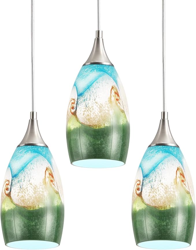GLADFRESIT Coastal Harmony Pendant Light for Kitchen Islands – Nature's Canvas with Grassland, Beach, and Wave-Inspired Shades, Single Pack for Dining Room, Entryway (Bulb Excluded)