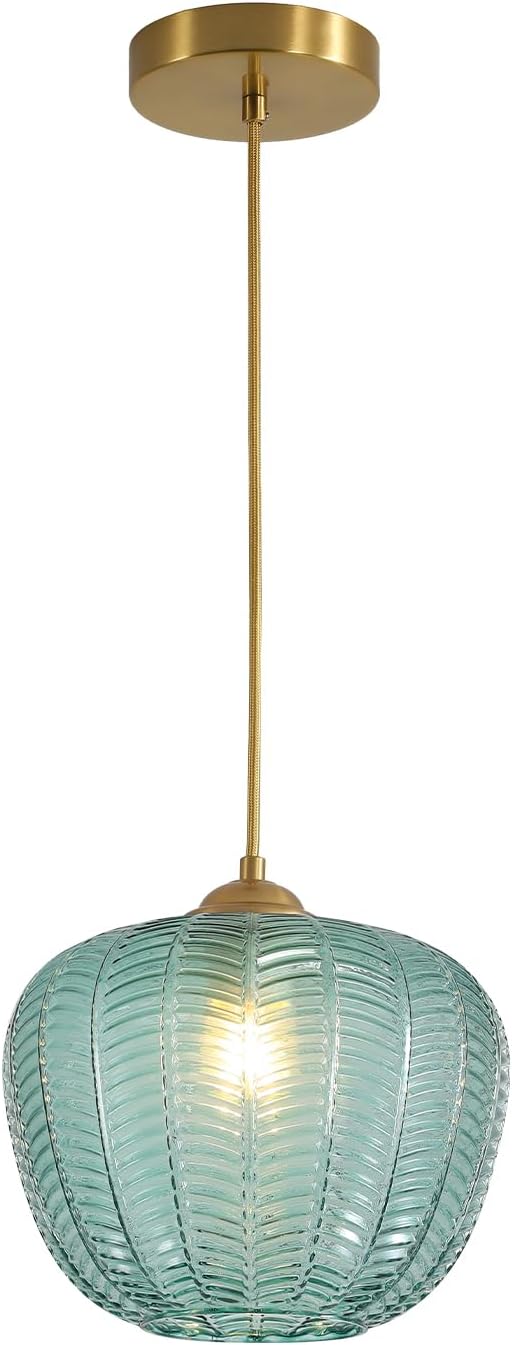 KCO Lighting Vintage Green Glass Pendant Light Gold Globe Pendant Lights Mid Century Modern Hanging Light Retro Pendant Light Fixtures