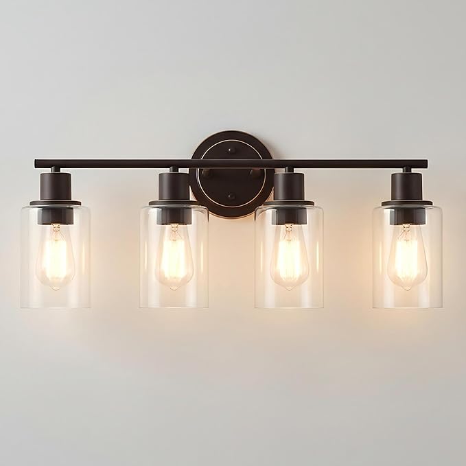 4-Light Oil Rubbed Bronze Bathroom Lighting Fixtures Over Mirror 4-Light Bathroom Vanity Light Oil Rubbed Bronze Vanity Wall Sconce Over Sink