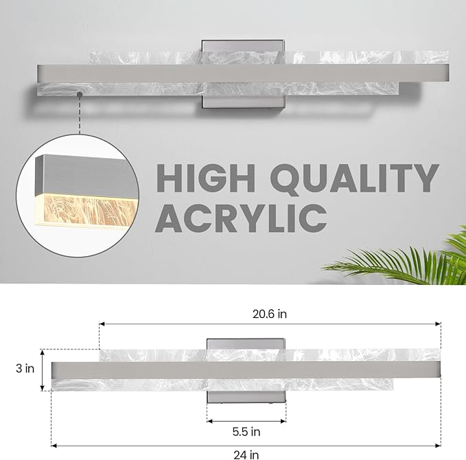 Modern Bathroom Vanity Light: Brushed Nickel 27 inch 28W Dimmable LED Bath Bar Light Fixtures Over Mirror - Wall Sconce Picture Lights for Powder Room Bedroom 3000k