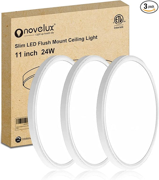 ETL Certified 11 inch LED Ceiling Light Flush Mount, Ultra Slim 0.63" Thick Round Flat Ceiling Lamps Dimmable 5000K Daylight Ceiling Light Fixture for Bathroom,Kitchen,Hallway, 3 Pack White