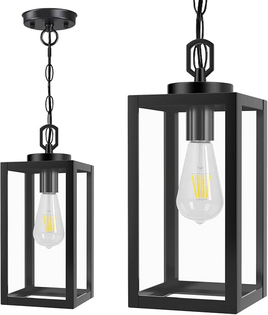 13" Outdoor Pendant Light for Porch - Farmhouse Exterior Hanging Lantern with Clear Glass,Weatherproof for Entryway, Doorway, Patio, Garden, and Outdoor Spaces