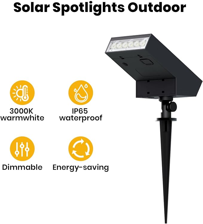 SOTTLOT Solar Spot Lights Outdoor, Solar Pathway Lights, Metal Ground Spike | 4 Working Modes, 500LM Solar Landscape Light, IP65 Waterproof Solar Powered Outdoor Lights for Lawn Yard Garden Patio, 2pcs