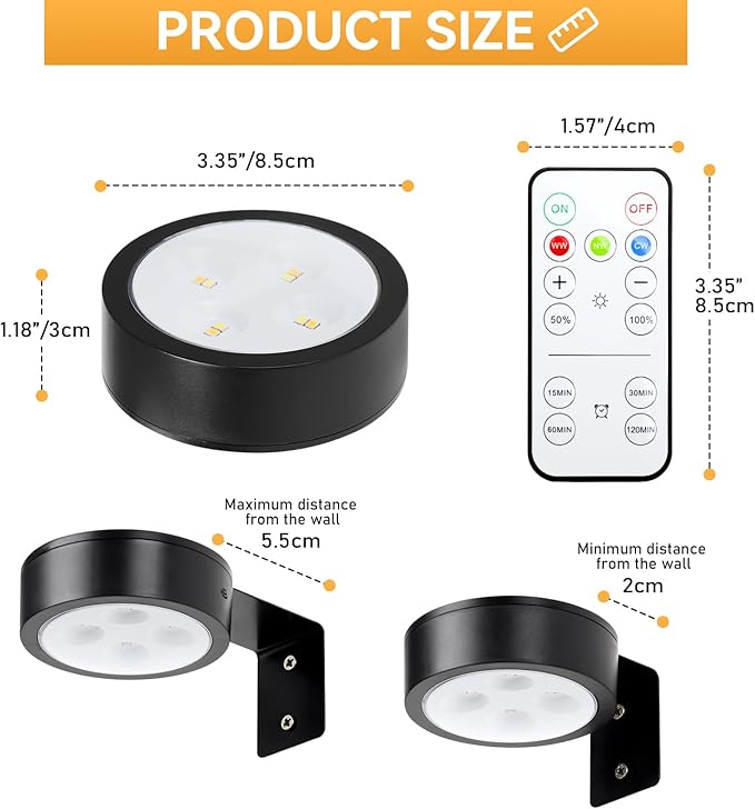 KELUOLY 4-Pack Picture Light Battery Operated with Remote, Led Lights Dimmable and Timer Painting Light, Art Display Light for Picture Frame Artworking Portrait, Home Wall Decor Puck Lights, Black