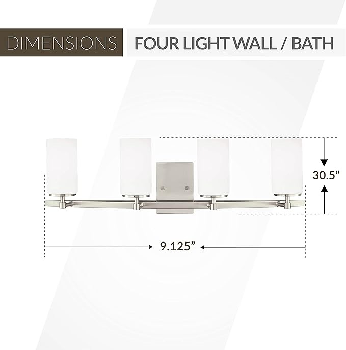 Generation Lighting 4-Light Alturas Contemporary Bath Fixture Wall Lamp Brushed Nickel 4424604EN3-962 | Bathroom Light Fixture for Home Decor | Wall Sconce Vanity Light Fixture and Bathroom Accessory
