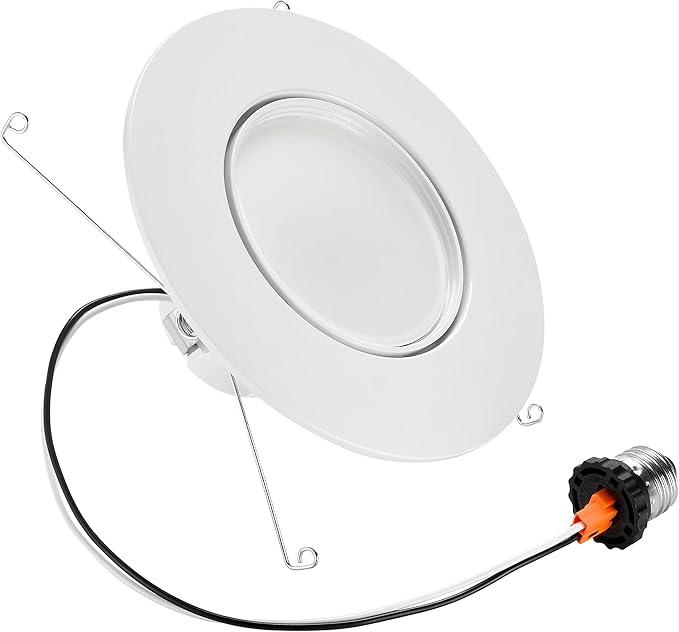 Maxxima 5 in. and 6 in. Rotatable LED Retrofit Downlight Gimbal, 1100 Lumens, 11 Watts, 5 CCT 2700K/3000K/3500K/4000K/5000K, Dimmable, Plastic White Trim