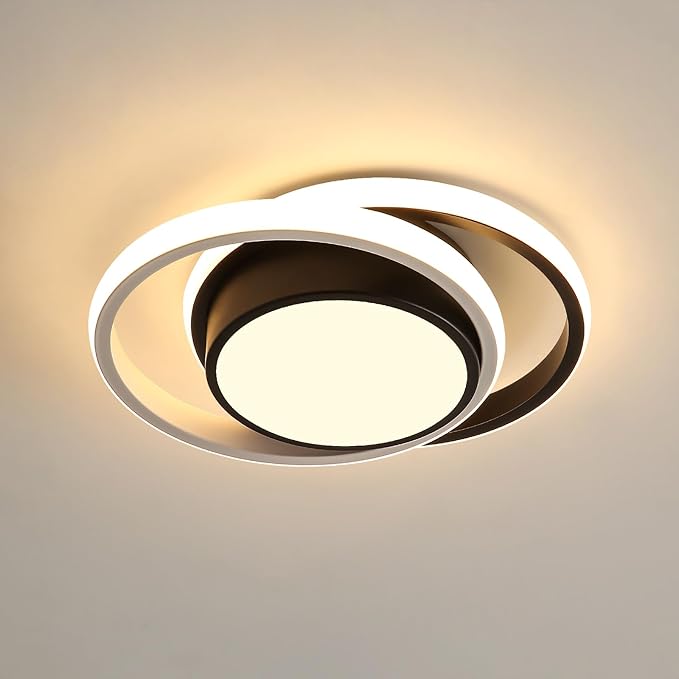 DELIPOP Modern LED Ceiling Light, 36W 2160LM Round Small Ceiling Lamp, (Warm Light, 3000K) Aluminum Close to Ceiling Light Fixture for Hallway, Aisle, Corridor, Bedroom, Kitchen (Black & White)