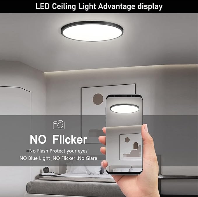 8Pack 12 Inch 3200LM Flush Mount LED Ceiling Lights,Black 28W Slim Ceiling Light Fixture Round Day White 6000K Thin Round Flat Ceiling Light 120V Surface LED Ceiling Light 300W Equivalent