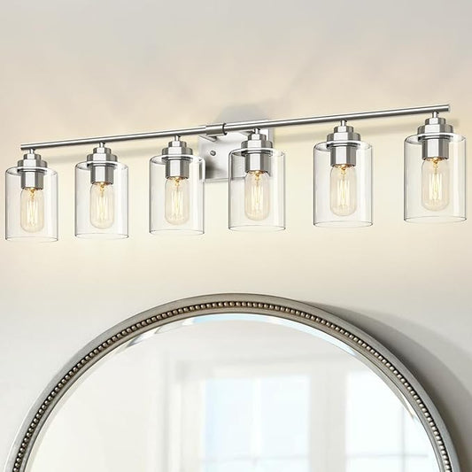 SKEJAO Bathroom Vanity Light Over Mirror,Brushed Nickel 6-Light Vanity Light for Bathroom,Bathroom Light Fixture Wall Sconce Lighting for Bedroom,Living Room