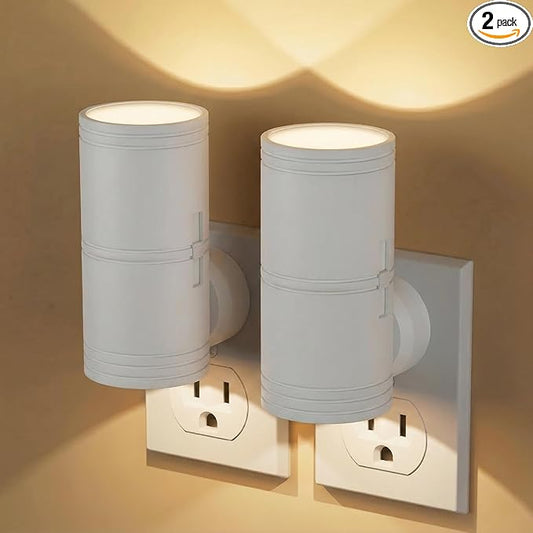 Likelgn Night Light Plug into Wall, 2 Pack Dimmable LED Nightlight with Dusk to Dawn Sensor, Soft White Glow, for Hallway, Bathroom, Bedroom, White