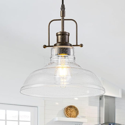WILON Seeded Glass Pendant Lights,11 Inch Rust-Coloured Pendant Lights Kitchen Island with E26 Base Vintage Hanging Ceiling Lamp for Kitchen Sink Hallway Dining Room Entry Hall