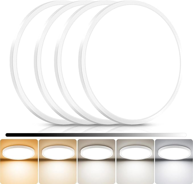 libtit 4Pack 13inch LED Flush Mount Ceiling Light, Dimmable & 5Color Temperatures (3000K-6500K), 24W Round Slim White Light Fixture for Bedroom Livingroom Garage Kitchen