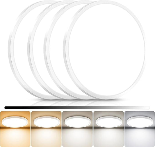 libtit 4Pack 13inch LED Flush Mount Ceiling Light, Dimmable & 5Color Temperatures (3000K-6500K), 24W Round Slim White Light Fixture for Bedroom Livingroom Garage Kitchen