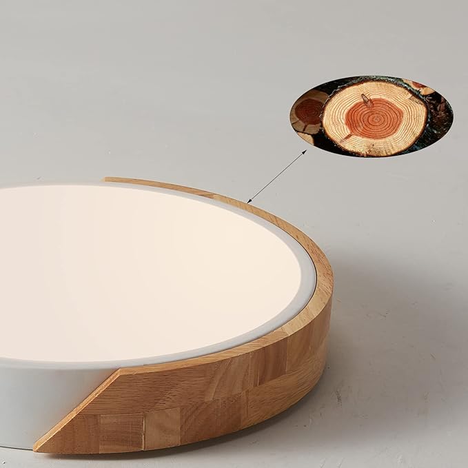 LED Ceiling Lights, 12 Inch Modern Flush Mount Lighting Fixture,Round Shaped Wood Ceiling Lighting,White,30W,4000K Nautral Light