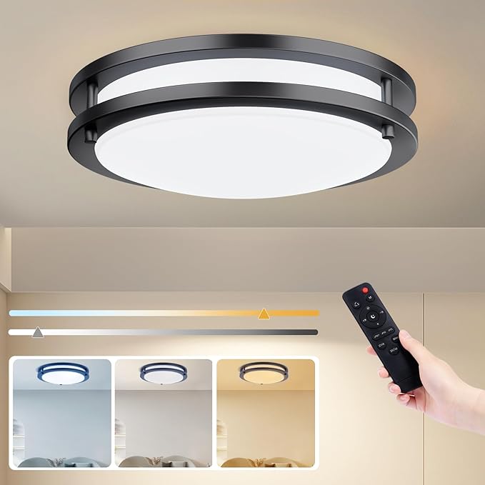 Kalium LED Ceiling Light with Remote 14 Inch Flush Mount Ceiling Light Fixture, 24W 3000K-6000K Adjustable Color Temperature, Dimmable Lighting Fixtures for Kitchen Bedroom Hardwired Installation