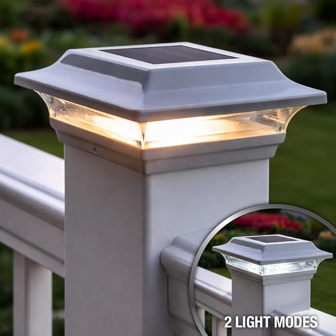 Classy Caps 4x4 Imperial Solar Post Cap - Fits 4"x4" and 3.5"x3.5" Deck & Fence Posts, White Cast Aluminum - Warm and Cool Light Modes - Heavy-Duty - Mod. #SL211W