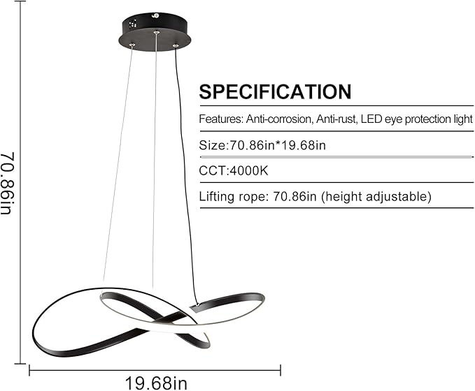 Viruhaka Modern LED Pendant Light Fixture，Black Contemporary Ceiling Hanging Fixture with Irregular Ring Lights for Dining Living Room Bedroom Kitchen Island Cafe（4000K，Neutral Light ）