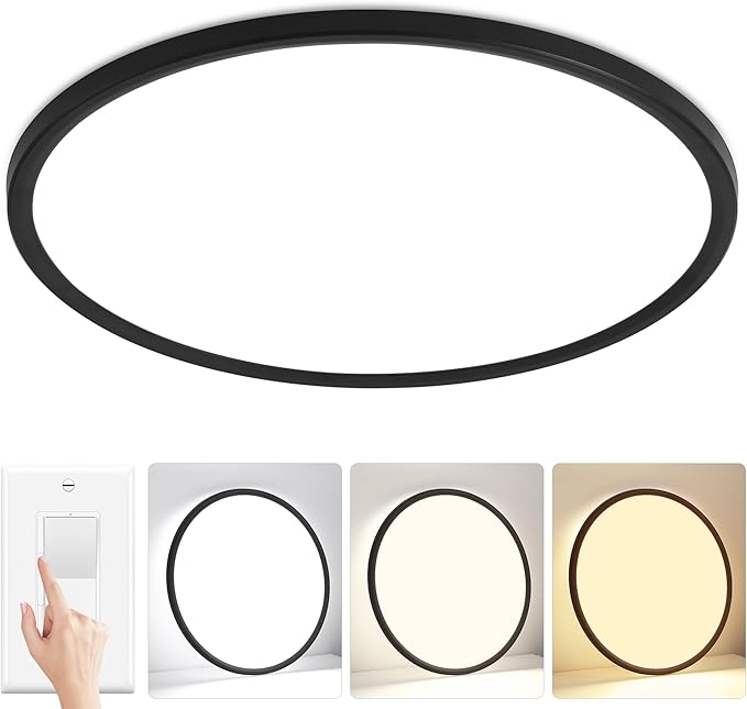 20 Inch Flush Mount Ceiling Light, 42W 4200LM, Dimmable & 3000K/4000K/6500K Selectable, Modern Black Led Ceiling Light Fixture for Dining Room, Kitchen, Bedroom, Office, Hotel, Wired