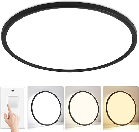 24 inch Modern Led Big Ceiling Light, Ultra Thin Flush Mount, 50W 5000LM, Dimmable, 3000K/4000K/6500K Selectable, Black, Perfect for Bedroom, Kitchen, Dining Room, Living Room, Home Office, Hallway
