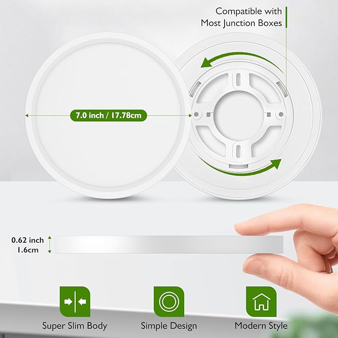 Brightever Flush Mount LED Ceiling Light White, 3 Color Temperature in One 3000K-4000K-5000K, Dimmable 15W 1200Lm 7 Inch Round Light Fixture Slim Low Profile Surface Mount for Basement, Porch(16-Pack)